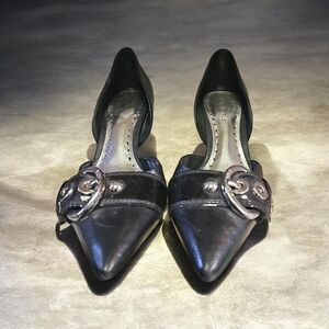 BCBGirls Black Pointed D'Orsay Flats with Silver Buckle Accent